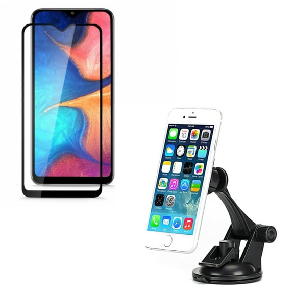 Galaxy A50/A20 Magnetic Car Mount w Anti-Glare Screen Protector - Holder Dash Windshield, Tempered Glass Matte Anti-Fingerprint for Samsung Galaxy A50/A20