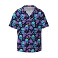 thumbnail image 2 of Lsque purple flower blue Skull print Men's Cuban Collar Short Sleeve Shirt Summer Beachwear Casual Button Down Fashionable Vacation Leisure Shirt-X-Large, 2 of 7