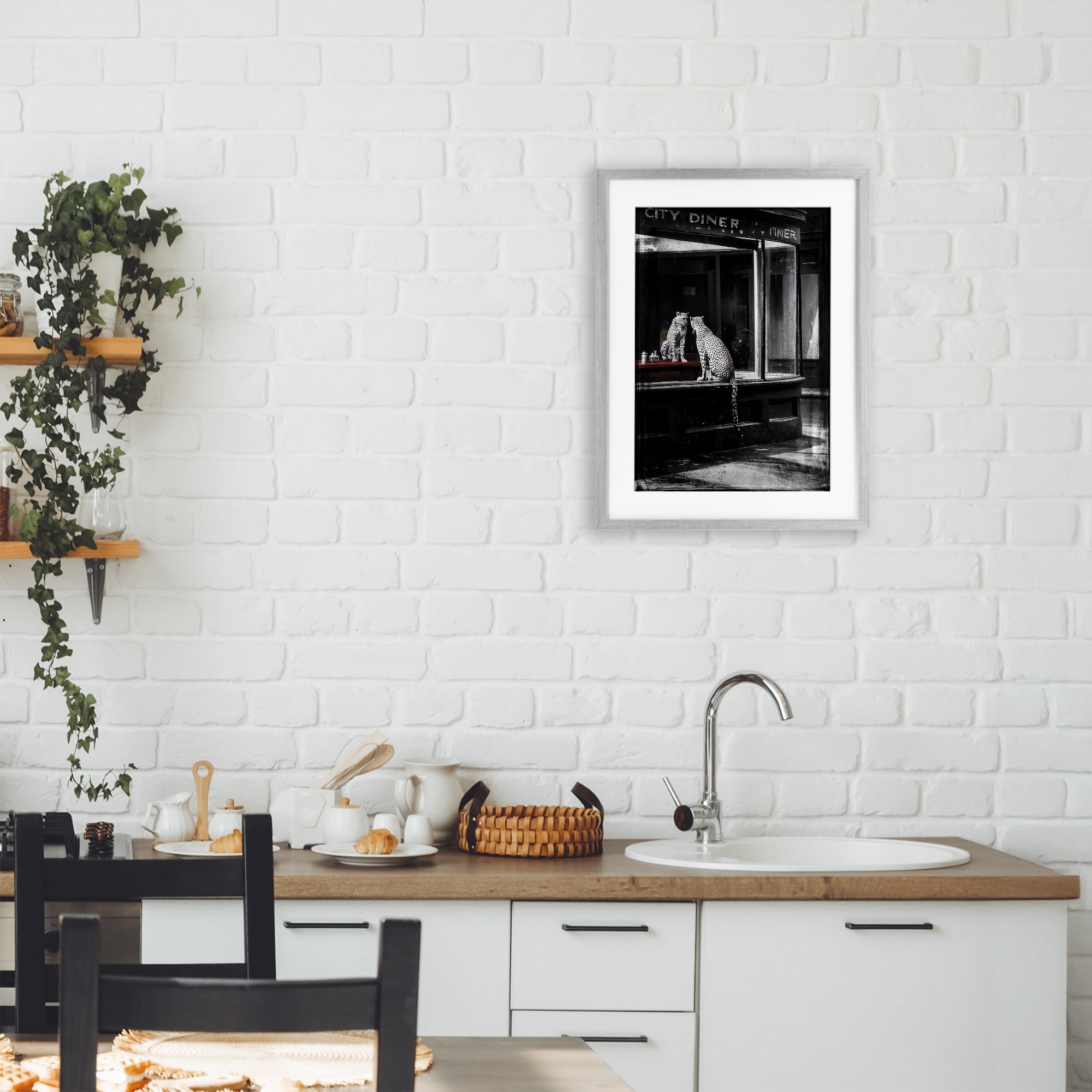 Stupell Industries Diner Noir Leopard Reflection Gray Framed Print Under Glass, design by Annabelle Hall
