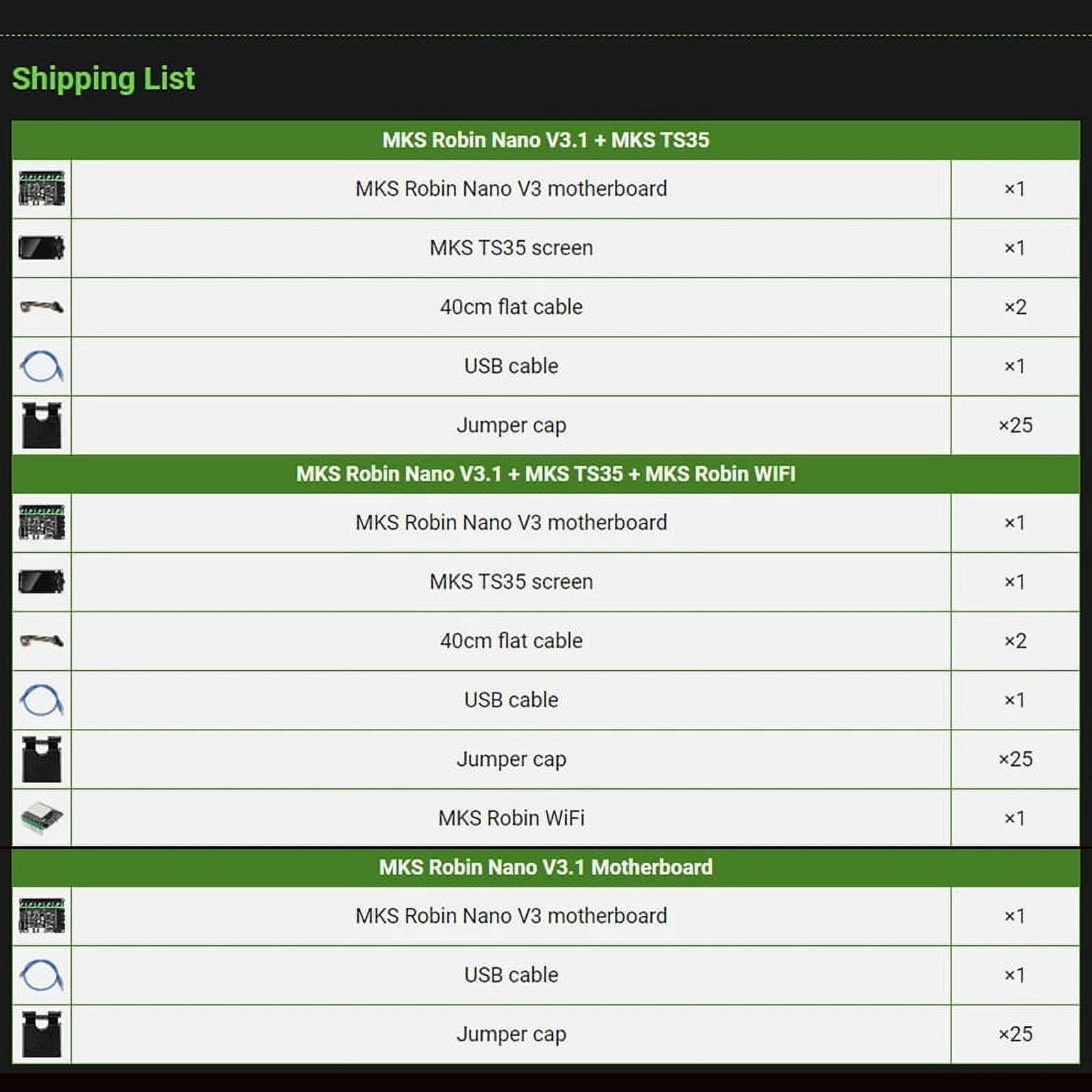 MKS Robin Nano V3.1 32bit 168MHz Controller Motherboard TS35 Touch Screen Display WiFi Module Robin Board Fit UART3 Dual Z Axis (Package-7)