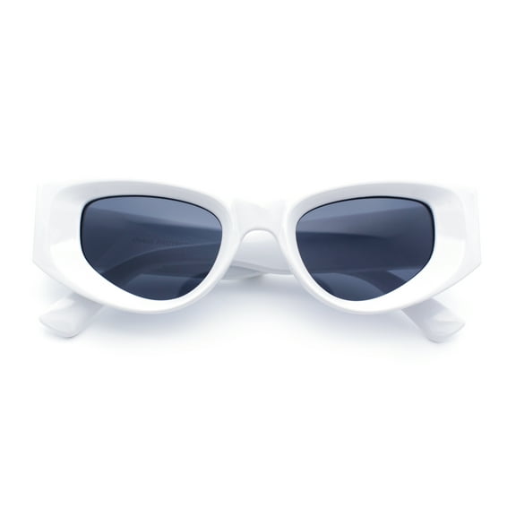 Womens Classy Mod Thick Plastic Triangular Cat Eye Rectangle Sunglasses White - Black