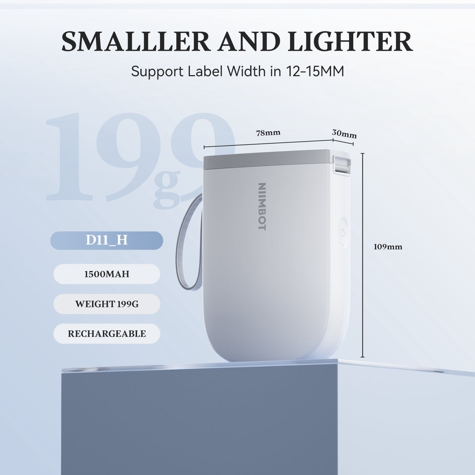 NIIMBOT D11 Upgraded HD 300 dpi Label Maker Mini Bluetooth Wireless Label Printer Inkless Labeler Rechargeable（White)