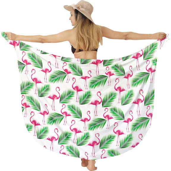 LA LEELA Women's Bikini Skirt Sarong Swimwear Swim Cover up Summer Wraps Swimsuit Beach Wrap Coverups for Women Beachwear One Size Flamingo Leaf, White