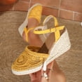 thumbnail image 3 of Espadrilles for Women Knitted Closed Toe Ankle Strap Gladiator Wedge Sandals Breathable Hollow out Casual Thick Sole High Heels Gold Size 7, 3 of 6