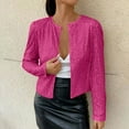 thumbnail image 4 of Scyoekwg Fall Jackets for Women Solid Color Trendy Open Front Sequin Short Blazer Jacket Loose Long Sleeve Fall Coats Lightweight Casual Outerwear(Hot Pink,XXL), 4 of 7