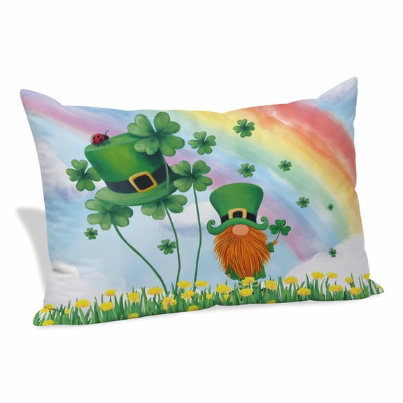 St. Patrick's Day Pillow Covers King, Lucky Gnomes Shamrock Leaves Flower Rainbow Soft Brushed Microfiber Breathable Throw Pillow Covers, Pillowcase with Zipper for Couch Sofa Bedroom 20"x36"