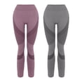 thumbnail image 3 of 2PCs Yoga Pants Set, High Waist Butt Lifting Texture Seamless Leggings Set, Workout Leggings for Women, Peach Hip Sculpting Fitness Pants for Gym, Running, Yoga and Daily Wear-Light Ashy, 3 of 3
