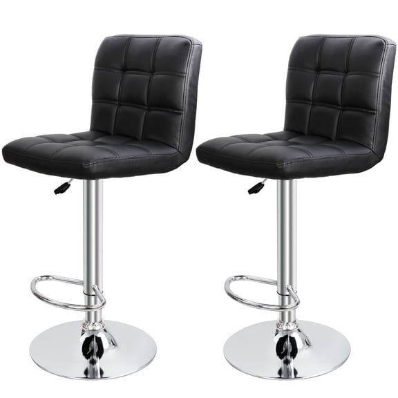 Sunshen Bar Stool, Modern Swivel Adjustable Height PU Leather Barstools with Back, Square Armless Counter Height Bar Chair for Kitchen Island Dining Living Bistro Pub Counter, Black,2PCS