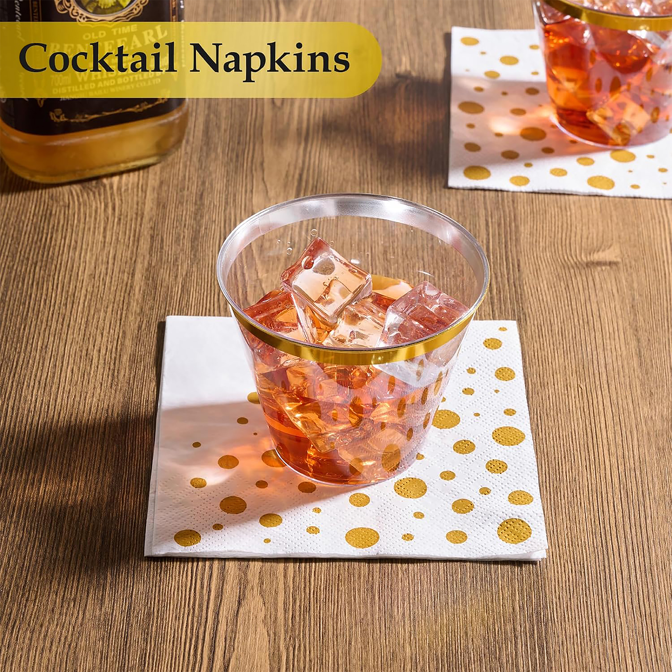 Jolly Chef Cocktail Napkins, 150 Pack, Gold Square, 3-Ply photo 3