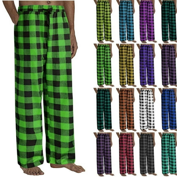DENGDENG Mens Christmas Pajamas Buffalo Plaid Fleece Drawstring Pjs Pants Baggy Loungewear Fall Sleep Loose Fit Pants Elastic Waist Wide Leg Cozy Cute Pajamas Bottoms with Pockets Green L