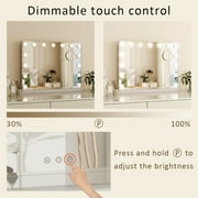 Abble 23''x18'' Large Hollywood Vanity Mirror with 15 Bulbs LED Mirror Lighted Makeup Mirror Wall Mounted & Tabletop White Metal Frame Rectangular mirror, White