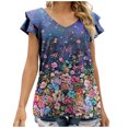 thumbnail image 2 of SHOPESSA Womens Tops Summer Fashion V-neck T-Shirt Flounces Short Sleeve Casual Loose Fit Tee Shirts Blouse Print Shirt, 2 of 7