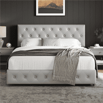 Renwick Queen Size Upholstered Bed Frame with Adjustable Headboard and 3 Drawers Storage, Adult,Light Gray