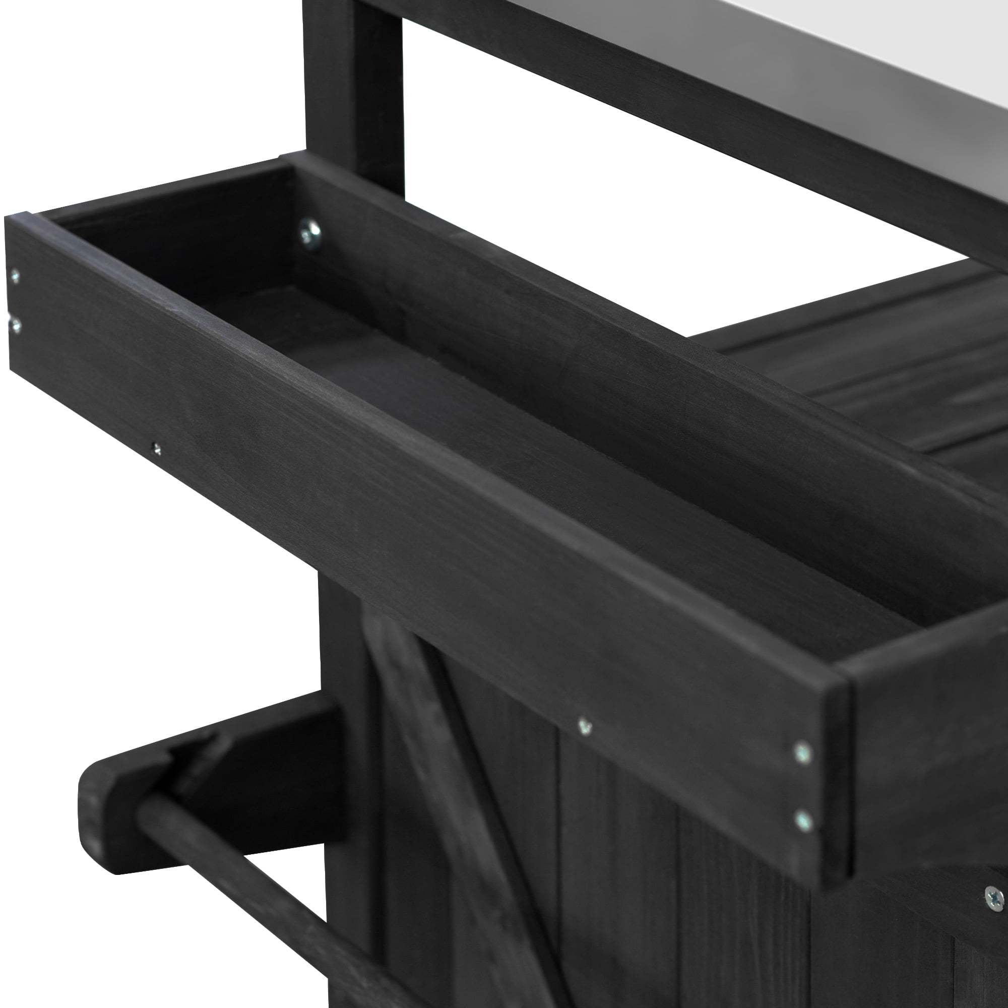 Aukfa Solid Fir Wood Outdoor Kitchen Island with Stainless Steel Top, Rolling BBQ Grill Cart with Storage Cabinet,Black