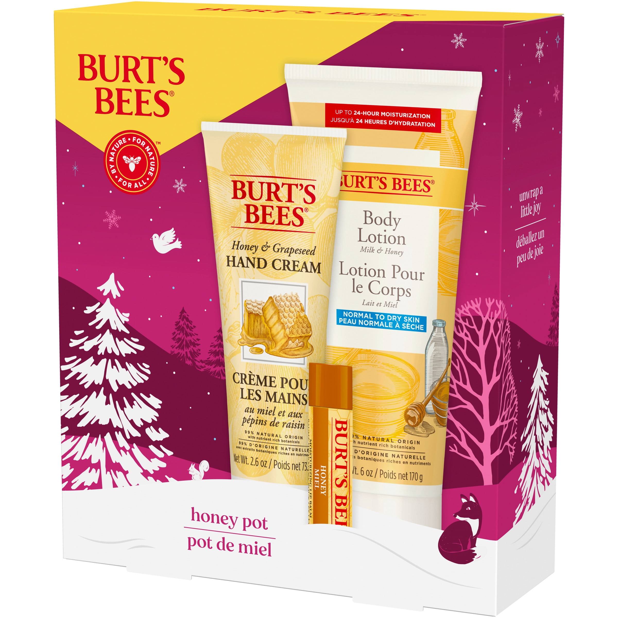 Burt's Bees Honey Pot Trio Holiday Gift Set with Body Lotion, Hand Cream and Lip Balm