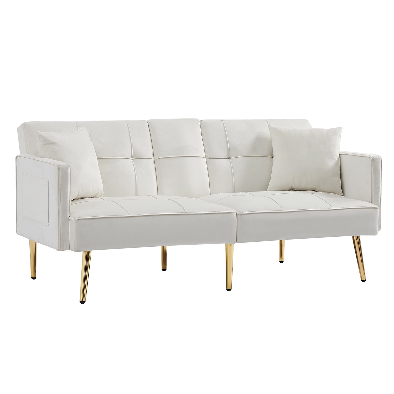 Kadyn Upholstered 2-Seat Futon Sofa, Velvet Sofa Bed with Armrest, Futon Sofa Couch for Living Room, Cream White