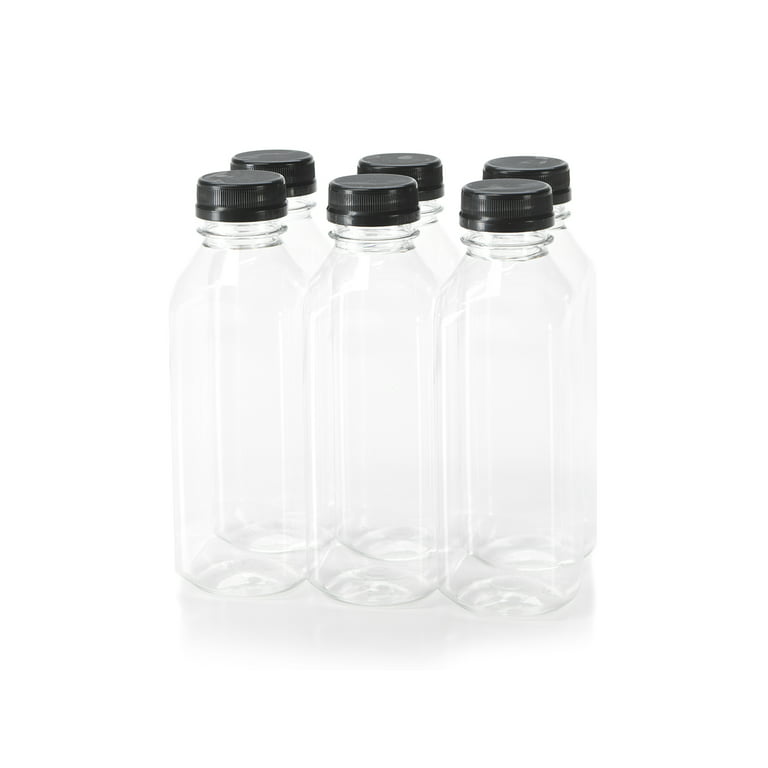 Clear PET Square Beverage Bottles w/ Black Polypropylene Tamper