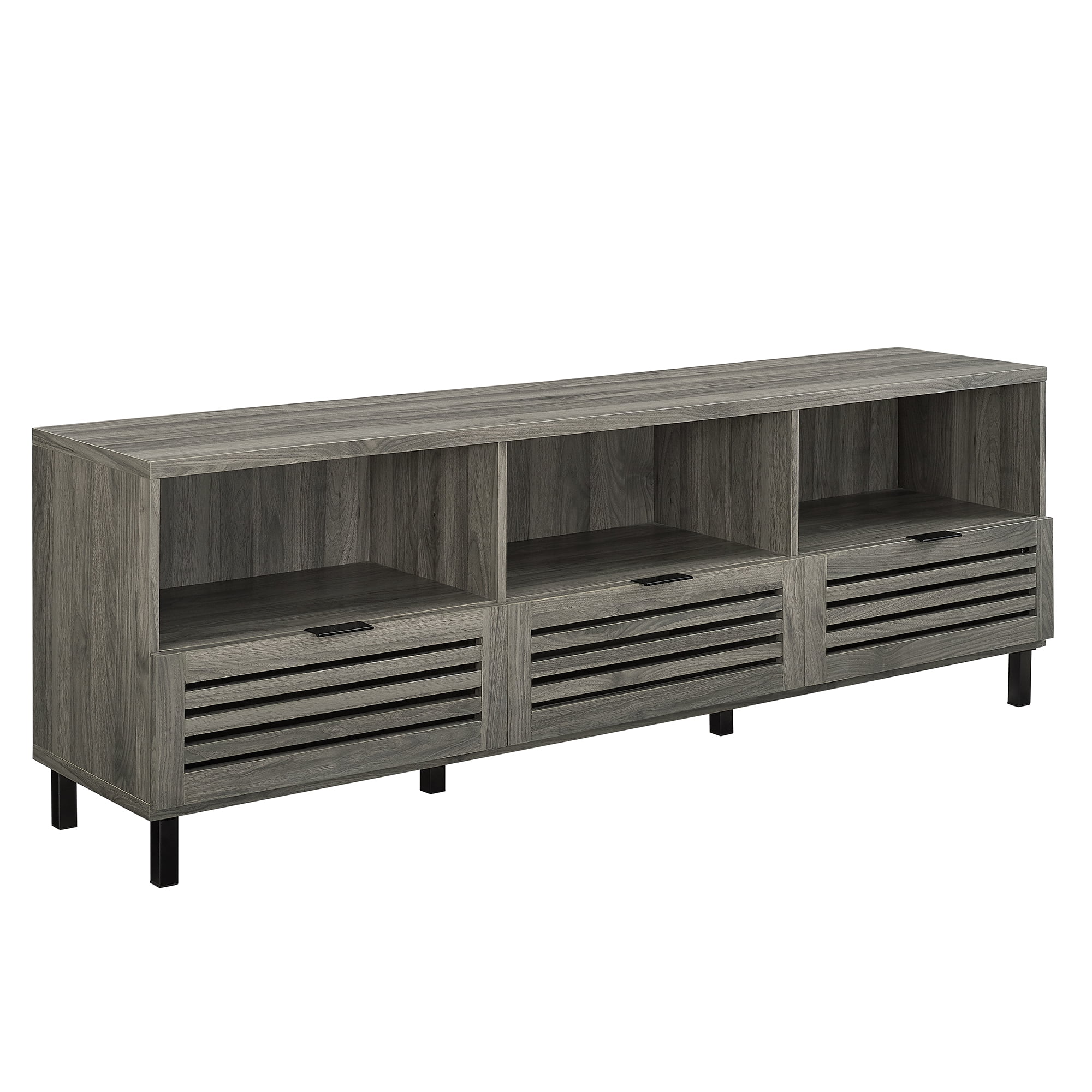 Walker Edison Jackson Modern Slatted 3-Drawer TV Stand for TVs up to 80", Slate Grey