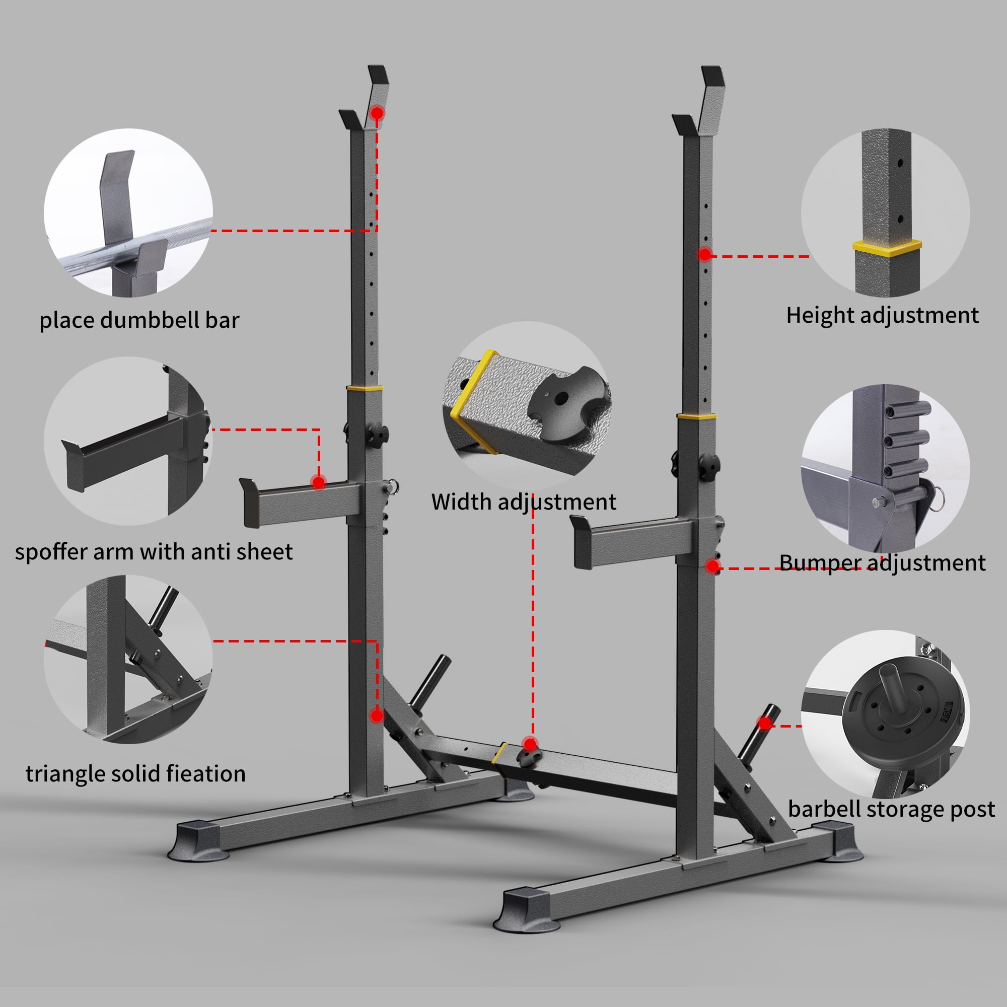 K KiNGKANG Squat Rack,Bench Press Rack Push up Multi-Function Barbell Rack Weight Lifting Gym Home Gym Equipment 440LB