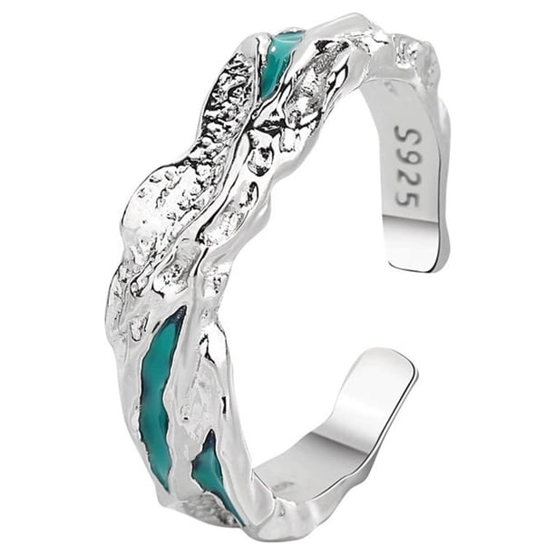 S925 Ajustable Swivel Anillo de Plata Anillo Abierto Irregular Frill Doble Textura Anillo para Mujeres