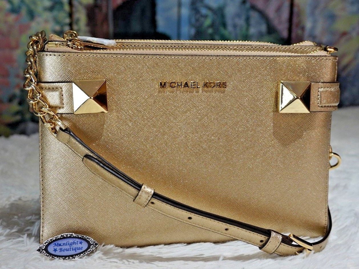 michael kors black purse with gold studs