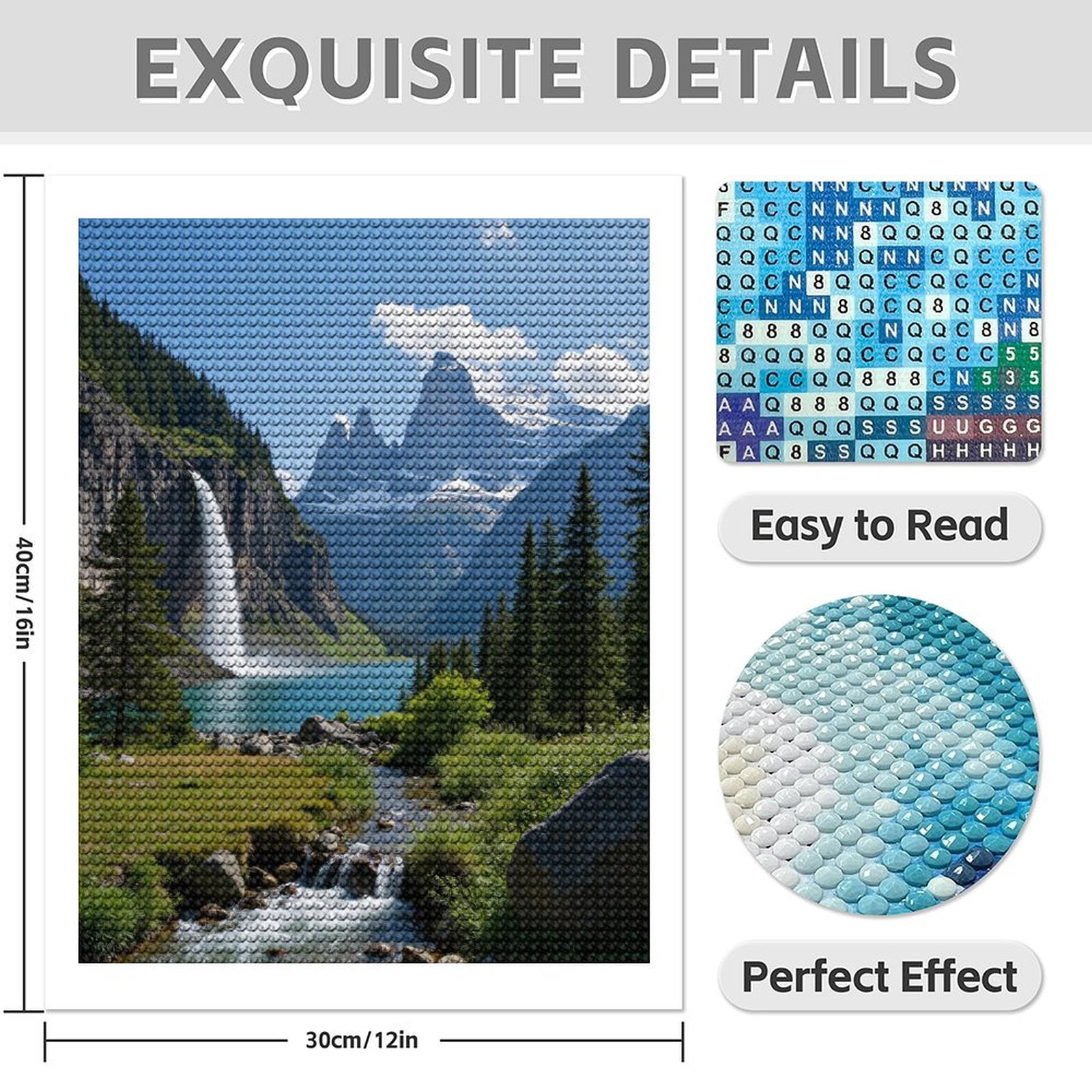 Diamond Art Kit for Adults, Majestic Waterfall Mountain Landscape Diamond Painting for Adults Beginners, DIY Diamond Art Painting Kits, 5D Diamond Painting Crafts for Home Decor 12x16 Frameless