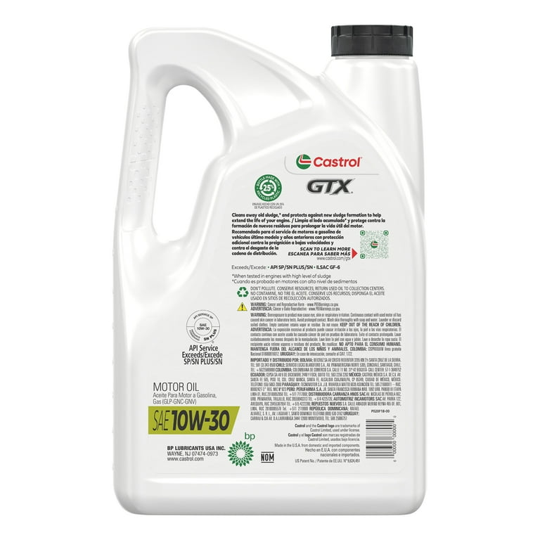 Castrol GTX 10W-30 Engine Oil, Premium Conventional Motor Oil, 5
