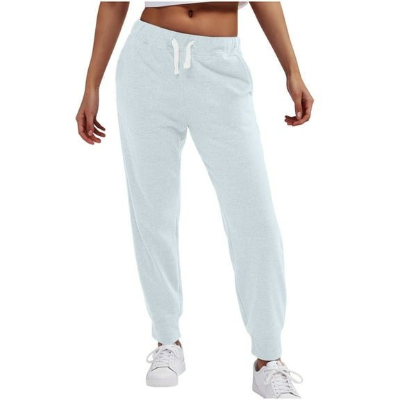 Womens Cotton Jogger Pants with Pockets Elastic Waist Casual Lounge Jogging Sports Tapered Leg Solid Sweatpants (XL, Light Blue)