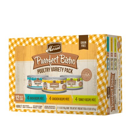 UPC: 0022808800019 | (16 Pack) Merrick Purrfect Bistro Poultry Variety Pack Grain Free Wet Cat Food Pate Recipes 4.1 lb. Cans