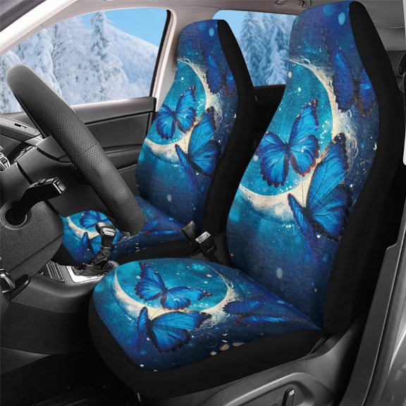 Uorisanigo Car Seat Covers for Front Seat, 2-Pack Comfort and Protection Moon Butterfly Seats Protection Easy Installation Seats Cushion for Most Cars, Auto Interior Accessories