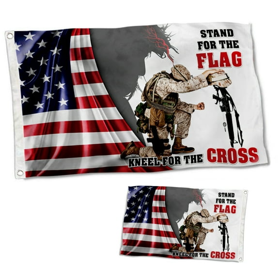 Dutern Double Sided Veteran Kneeling Under God Veteran God Bless One Nation Under God Flag Banner 3 Ply with Brass Grommets 12x18 Inch
