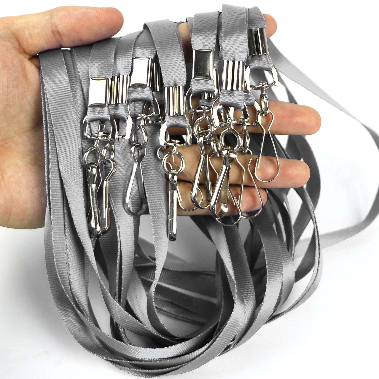 Gray Lanyard Bulk Lanyards For Id Badges Flat With Badge Clip Swivel Hook 50 Pack