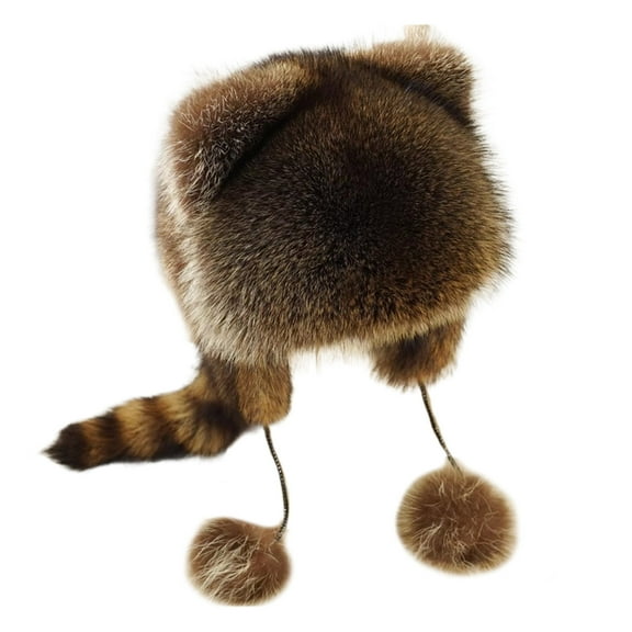 Plush Russian Plush Hat Winter Mongolian Hat Thicken Parent-Kids Raccoon Tail Hat for Adult Teens Keep Warm Hat