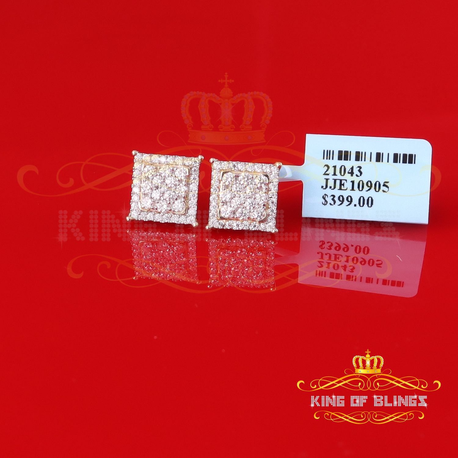 King of Bling's Men's/Women's 925 Silver Yellow 1.25ct VVS 'D' Moissanite Square Stud Earrings