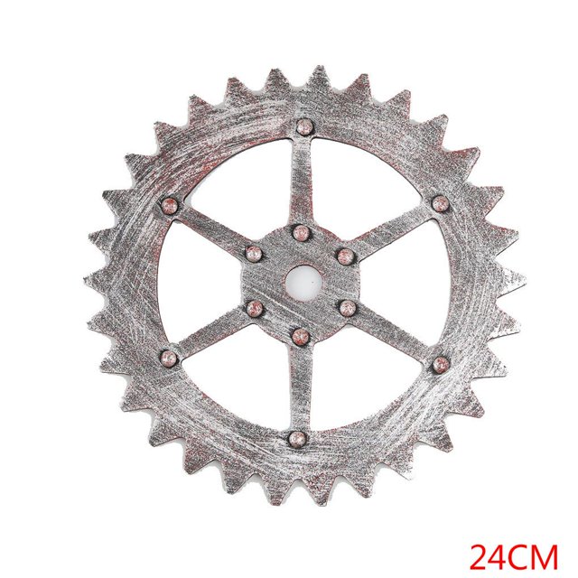 Barra de adorno de rueda decorativa de engranaje de madera industrial Decoración de pared de estilo antiguo de fábrica - 24 cm - Plata Eigraketly JJ19185-03
