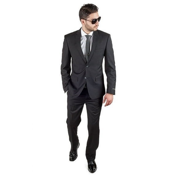 Slim Fit Men Suit Solid Black 2 Button Notch Lapel Flat Front Pants by Azar (38 Regular 32 Pants)