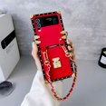thumbnail image 1 of Funda cuadrada de cuero para teléfono para Samsung Galaxy Z Flip 4 3 Z Flip3 Flip4 5G Funda con ULHand Fundas lindas a prueba de golpes Moda zhangmengya LED, 1 of 2