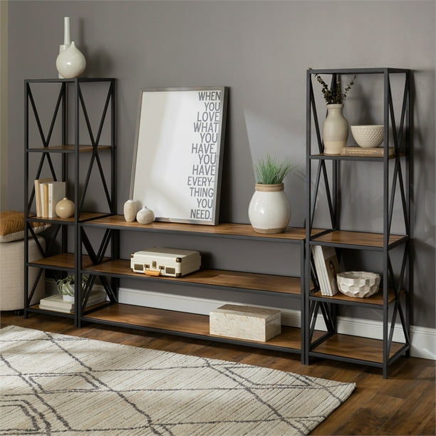 Bowery Hill 3 Piece Entertainment Center In Barnwood Brown Com Bowery Hill 3 Piece Entertainment, Bowery Hill Large Oak Wrap Around Home Bark