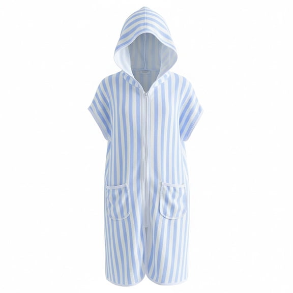 RMGVDSD Little Girl Swim Cover Up Boys Girls Striped Hooded Swimsuit Coverups Summer Zip Up Short Sleeve Swim Cover Up Beach Swimwear 4-5 Years