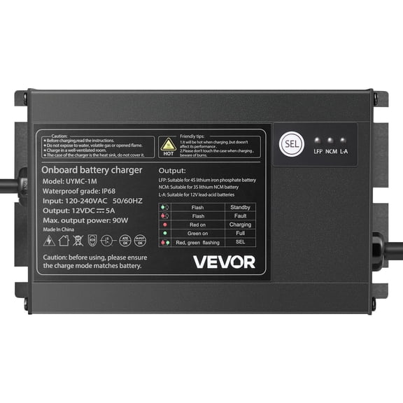 Marine Battery Charger 1 Bank 5A 12V IP68 Waterproof Smart Onboard Charger for Lithium Ion LiFePO4 NCM Lead Acid Batteries Boat Yacht RV Trailer