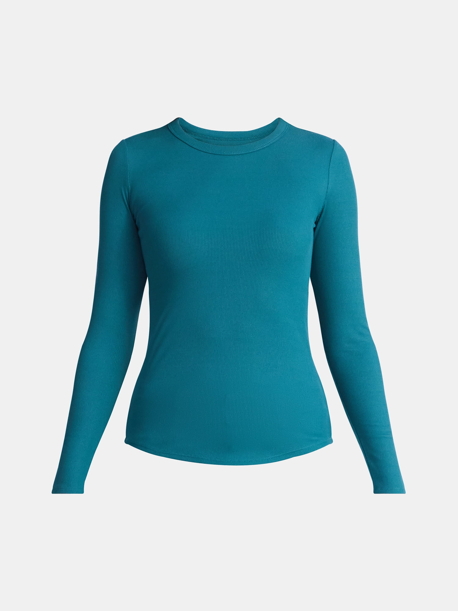 No Boundaries Ribbed Crewneck Tee with Long Sleeves, 1 or 2-Pack, Women's & Women's Plus XXS-XXL