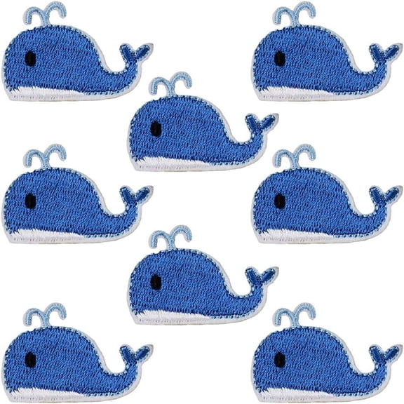 10Pcs Bule Whale Shape Sea Embroidered Patch Cartoon Ocean Animal Sew on Patches Cute Fish Iron on Repair Appliques Emblem Bulk for Sewing Making Crafts Clothes Bag Jacket Jeans Dress Supply