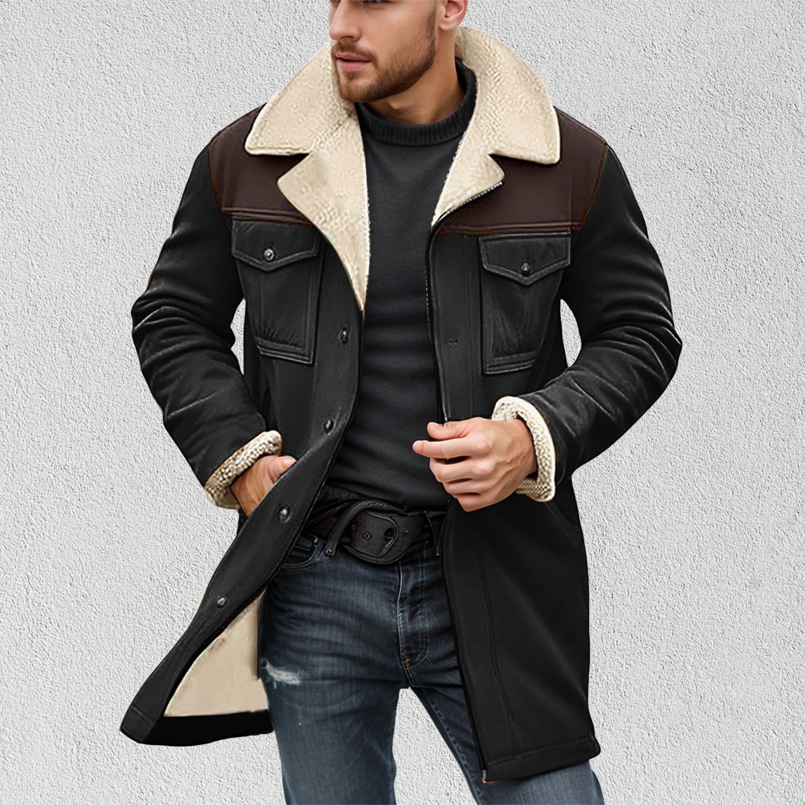 ジャケット・アウター Archive Suede Leather Long Coat Studded Mens Suede Jacket Notched Collar Coats Leather Winter Long Jackets