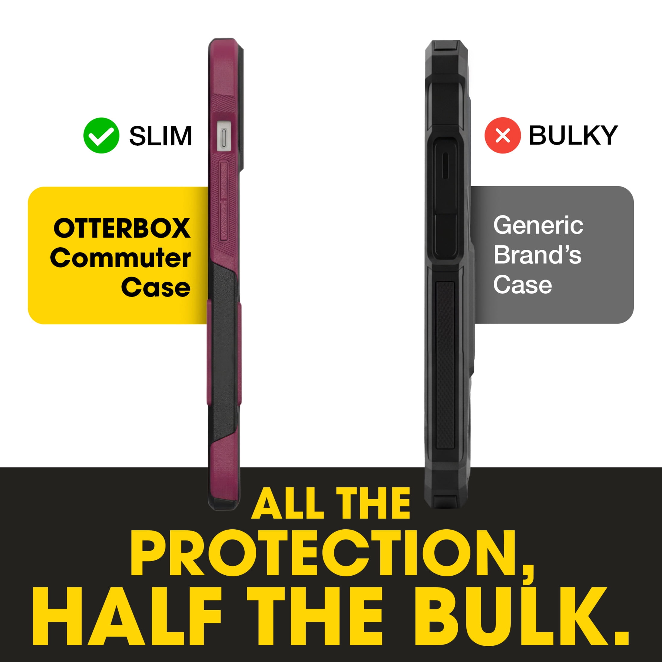 OtterBox Commuter MagSafe Case for iPhone 17e/16e/15/14/13 – Black/Pink – Slim, Shockproof, Dual Layer Drop Protection
