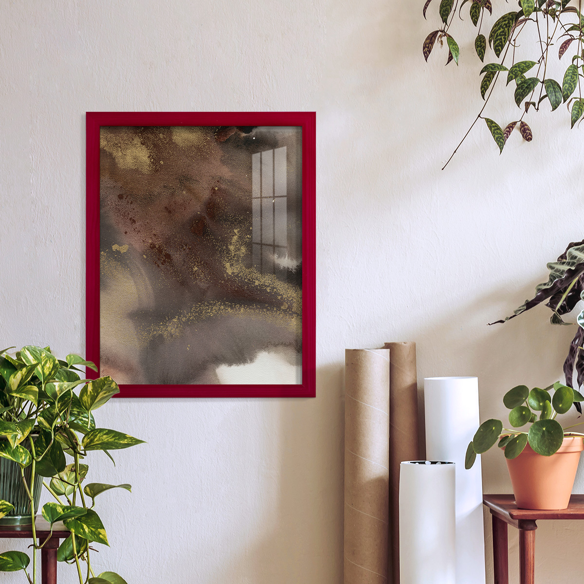 Mountain Seasons IV - Framed Print w/glass - Cherry Red