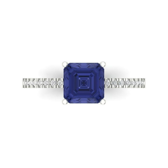 Solitaire with Accents Engagement Ring for Women - 2.7ct Simulated Tanzanite in 18K White Gold Promise Ring