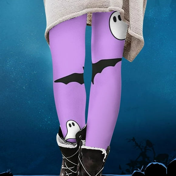 EQWLJWE Winter Halloween Leggings for Women High Waist Tummy Control Thermal Insulated Elastic Tights Leggings Cute Halloween Bat Print Workout Leggings Clearance Fuzzy Halloween Pajama Pants