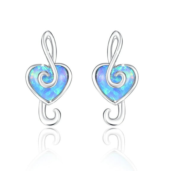 Cuoka Music Note Stud Earrings 925 Sterling Silver Opal Heart Earrings for Women Music Lover 18K White Gold Plated Fashion Jewelry Xmas Birthday Gift for Sensitive Ears