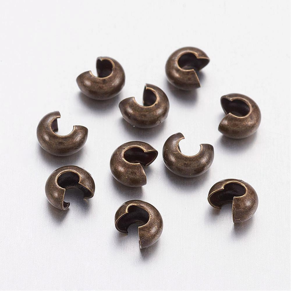 Brass Crimp Beads Covers Nickel Free Antique Bronze Color Size: About 4mm In Diameter Hole: 1.5~1.8mm