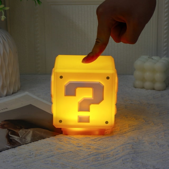 Luz de noche de carga con signo de interrogación, luz de noche de inducción USB de escritorio de ladrillo cuadrado